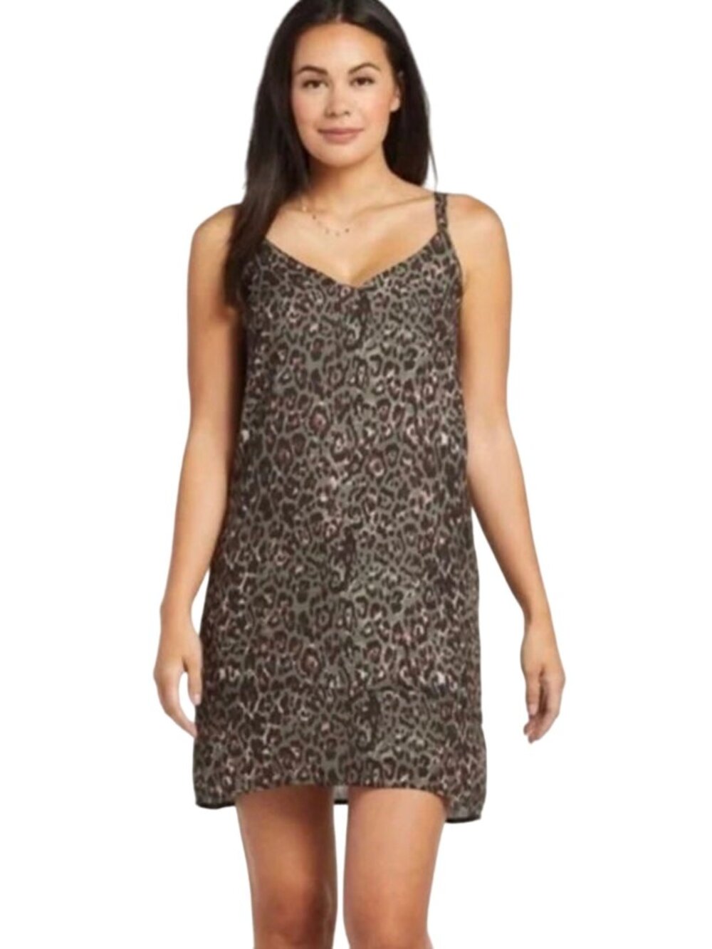 Peyton Jensen Slip Dress XS Cami Leopard Print Strappy Animal Print Gray Black
